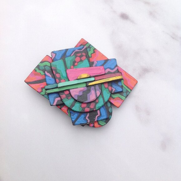 Memphis Milano BROOCH 1980s Style Artisan Handcrafted - Picture 1 of 10